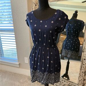 Navy Blue Patterned Women's Dress